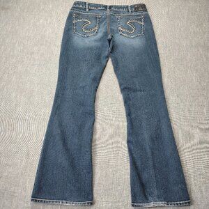 Silver Jeans Women's Size 34x32 Aiko Bootcut Low/Mid Rise Thick Stitch Denim